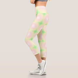 Weiße grüne Rose Weißes 3D-Lichtbogenmuster Capri Leggings