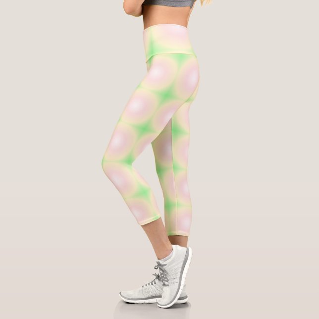 Weiße grüne Rose Weißes 3D-Lichtbogenmuster Capri Leggings (Links)