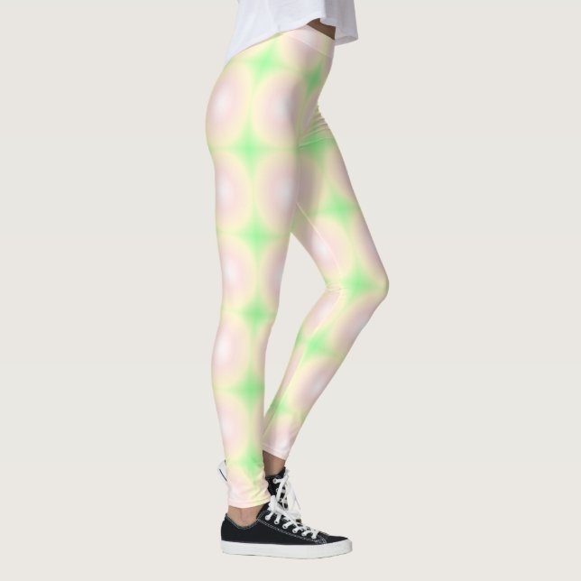 Weiße grüne Rose Weißes 3D-Lichtbogenmuster Leggings (Rechts)