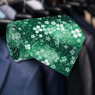 Weiße grüne Shamrocks und Punkte auf Dunkelgrün im Krawatte