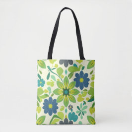 Weiße grüne und blaue Blumen-Tasche
