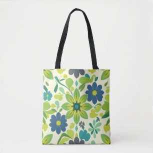 Weiße grüne und blaue Blumen-Tasche