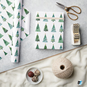 Weiße grüne Wasserfarbe Festliche Winterbaum-Weihn Geschenkpapier