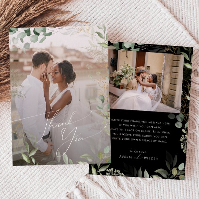 Weiße Grünflächen Schwarz und Goldrand Verblendete Dankeskarte (Von Creator hochgeladen)