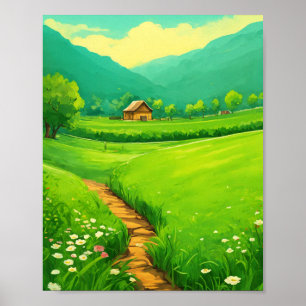 Weiße Grüngraslandschaft Poster
