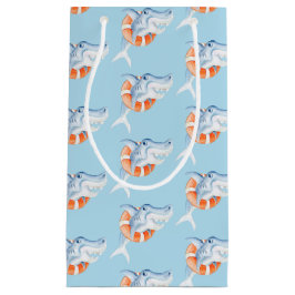 Weiße Haie Aquarellmalerei Kunst blau-orange Kleine Geschenktüte