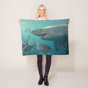 Weiße Haie und Fische Unterwasserlandschaft Fleecedecke