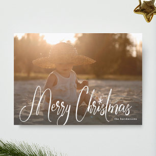 Weiße Handschrift Frohe Weihnachten Fotokarte