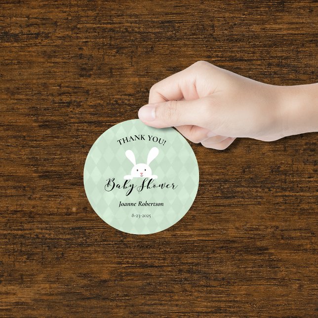 Weiße Hasen Grüne Diamant Babydusche Runder Aufkleber (Von Creator hochgeladen)