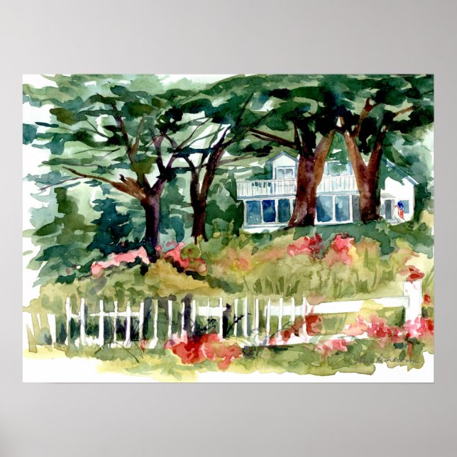 Weiße Haus-Amerikanische Flagge Wald Bäume Poster (Vorne)