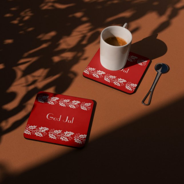 Weiße Heilige in rot - Gott Jul Rechteckiger Pappuntersetzer (Von Creator hochgeladen)