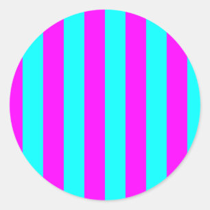 Weiße helle Aqua- und Hot-Pink-Magenta-Streifen Runder Aufkleber