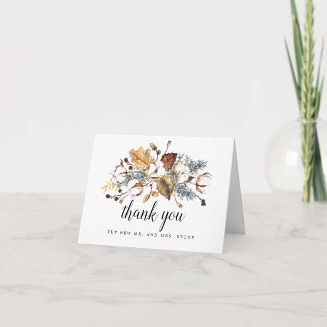 Weiße Herbstlaube Hochzeit Foto Dankeskarte (Vorderseite)