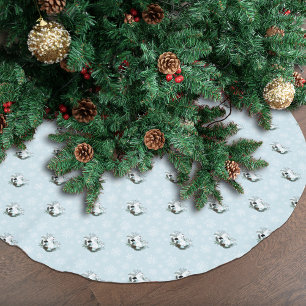 Weiße Hermelin Blaue Weihnachts-Schneeflocken Polyester Weihnachtsbaumdecke