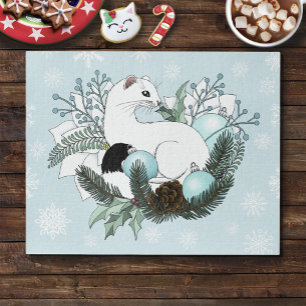 Weiße Hermelin Blaue Weihnachts-Schneeflocken Puzzle