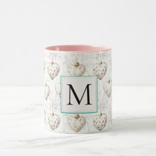 Weiße Herz-Ornamente mit Monogramm Chic Tasse