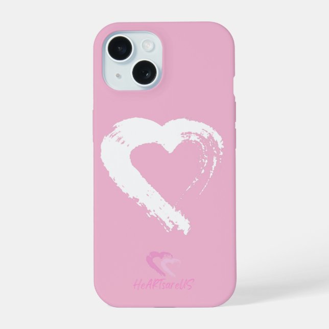 Weiße Herz Rosa iPhone 15 Hülle (Rückseite)