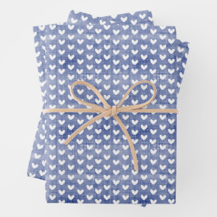 Weiße Herzen auf dunkelblauen Linen Geschenkpapier Set