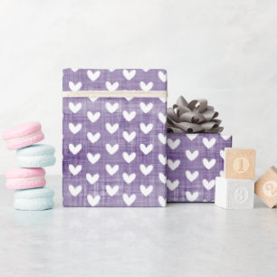 Weiße Herzen auf dunklen Lila Leinen Geschenkpapier