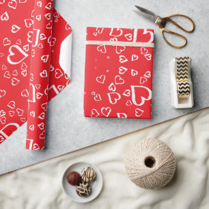 Weiße Herzen auf rotem Hintergrund Geschenkpapier
