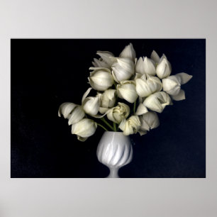 Weiße Herzen auf Schwarz Poster