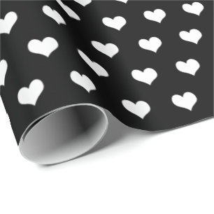 weiße Herzen auf schwarzem Papier Geschenkpapier