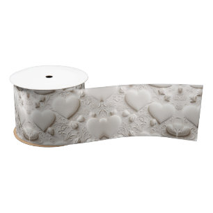 Weiße Herzen (Embossed Look) Satinband