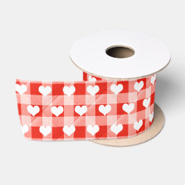 Weiße Herzen über gequilted Gingham Satinband