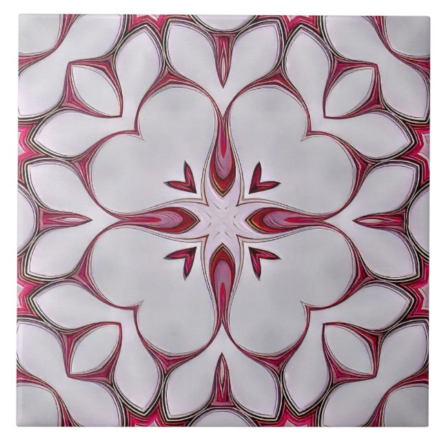 Weiße Herzmoderne Blume auf roter Fliese (Vorderseite)