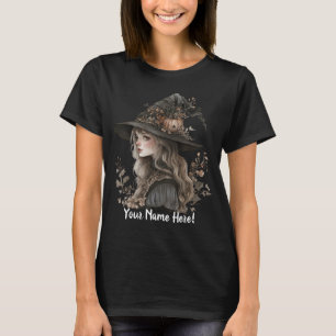 Weiße Hexe auf schwarzem Damast T-Shirt