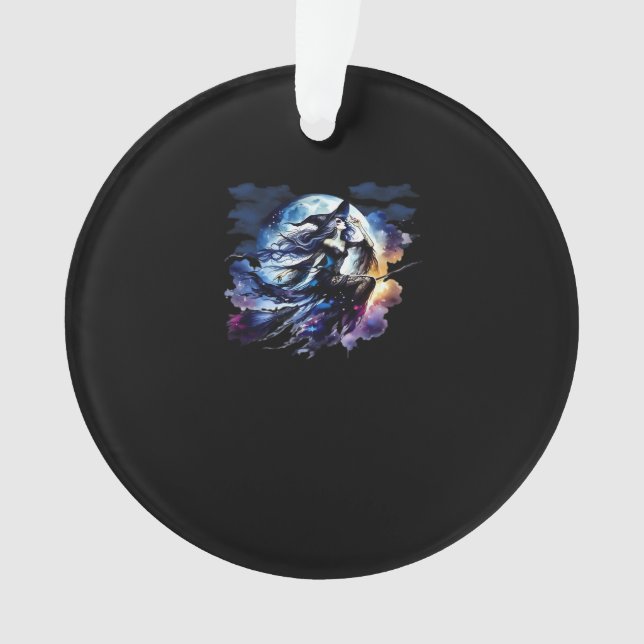 Weiße Hexe über Vollmond fliegen Frauen Kinder Ornament (Vorderseite)