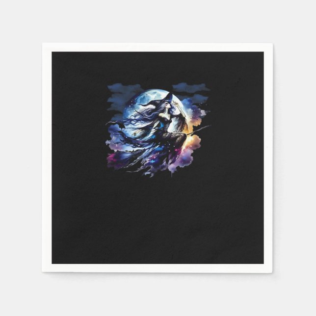 Weiße Hexe über Vollmond fliegen Frauen Kinder Serviette (Vorderseite)