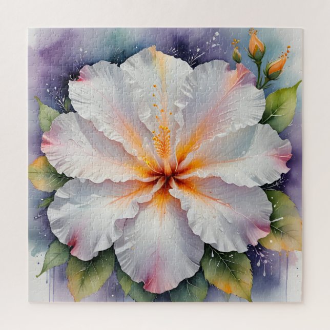weiße Hibiskus-Blumen-Puzzle Puzzle (Vertikal)