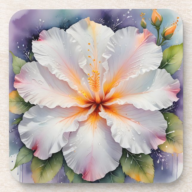 weiße Hibiskus-Blumen-Untersetzer Getränkeuntersetzer (Vorderseite)