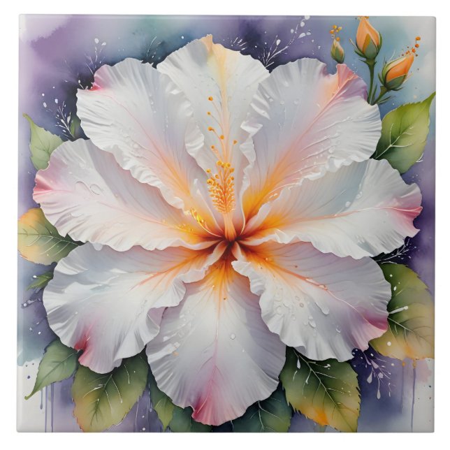 weiße Hibiskus-Blumenfliese Fliese (Vorderseite)