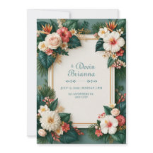 Weiße Hibiskus-Smaragd-Tropische-Rand-Hochzeit