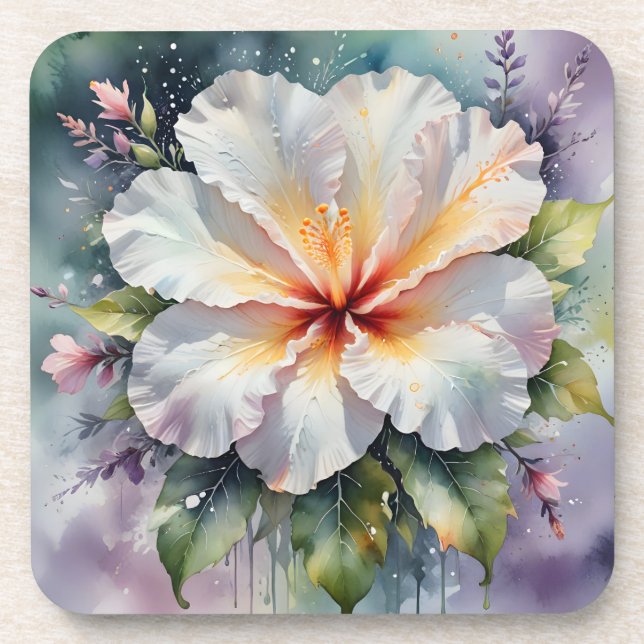 weiße Hibiskus-Traum-Untersetzer Getränkeuntersetzer (Vorderseite)