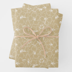 Weiße Hibiskusblüten auf Gold Geschenkpapier Set