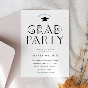 Weiße Himmelstypografie Grad Party Einladung