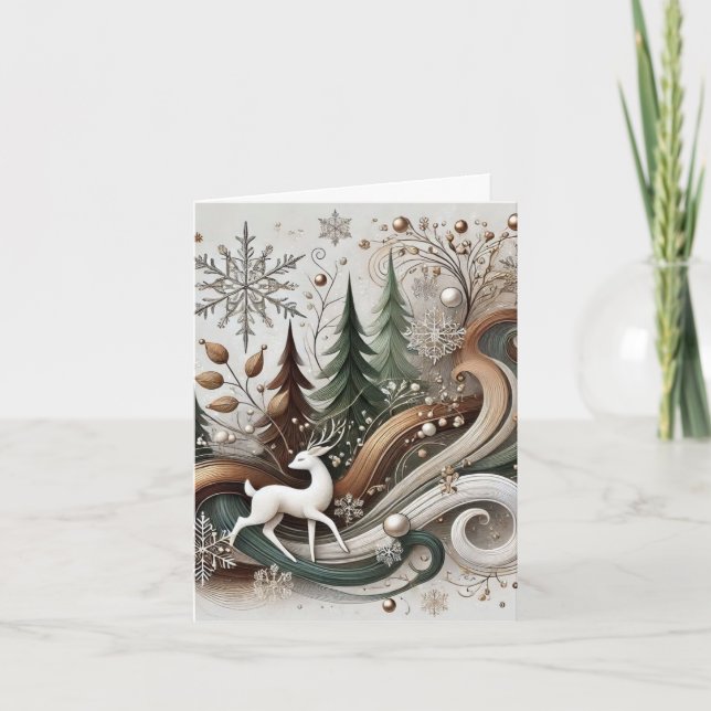 Weiße Hirsch-Weihnachtskarte Feiertagskarte (Vorderseite)