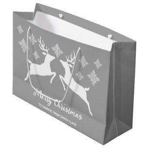 Weiße Hirsche Formen Auf Grau Mit Schneeflocken & Große Geschenktüte