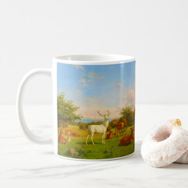Weiße Hirsche im Freien Kaffeetasse (Mit Donut)
