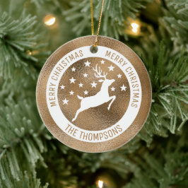 Weiße Hirsche - Imitate Goldener Foil-Look (nicht  Keramik Ornament