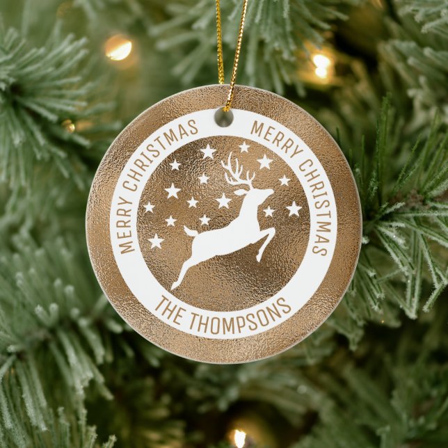 Weiße Hirsche - Imitate Goldener Foil-Look (nicht  Keramik Ornament (Baum)