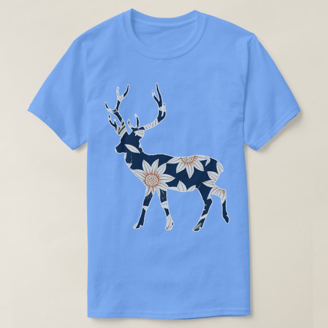 Weiße Hirsche-Silhouette-Blume T-Shirt (Design vorne)