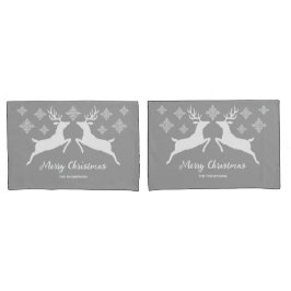 Weiße Hirschformen auf Grau mit Schneeflocken und  Kissenbezug