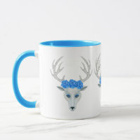 Weiße Hirschköpfe Lebende blaue Augen Antler Rose