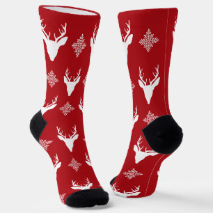 Weiße Hirschköpfe & Schneeflocken Weihnachtsmuster Socken