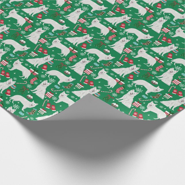 Weiße Hirte Hund Weihnachten Geschenkpapier (Ecke)