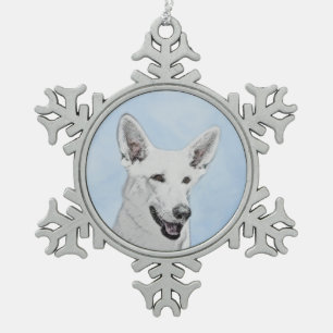 Weiße Hirtenmalerei - Niedliche Original Hundekun Schneeflocken Zinn-Ornament